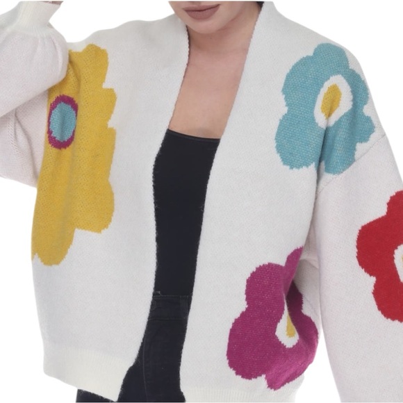 RAIN AND ROSE Sweaters - RAIN AND ROSE Oversized Flower Pop Cardigan